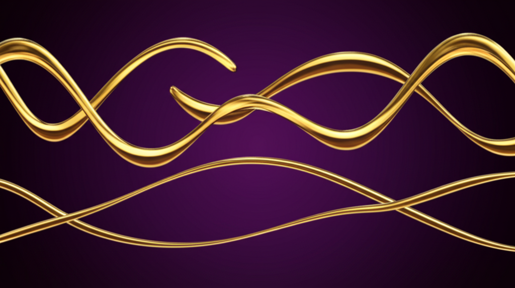 Gold chrome delta, theta, gamma, and alpha brain waves over deep purple